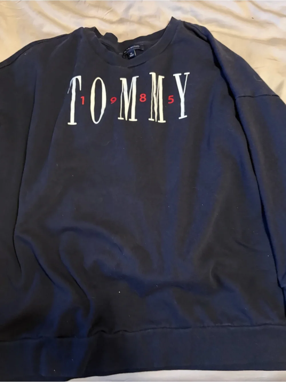Tommy Hilfiger Navy Crewneck Sweatshirt with White Logo - Picture 3 of 5